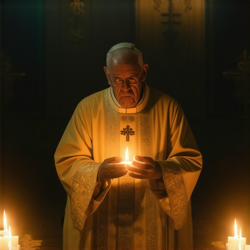 Catholic priest conducting a spiritual exorcism with sacred artifacts