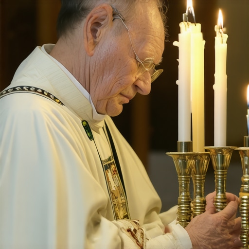 Catholic priest conducting exorcism with spiritual tools in a Virginia church setting.