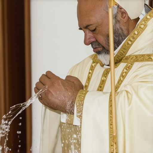 Priest blessing a house with holy water as protection against spiritual activity