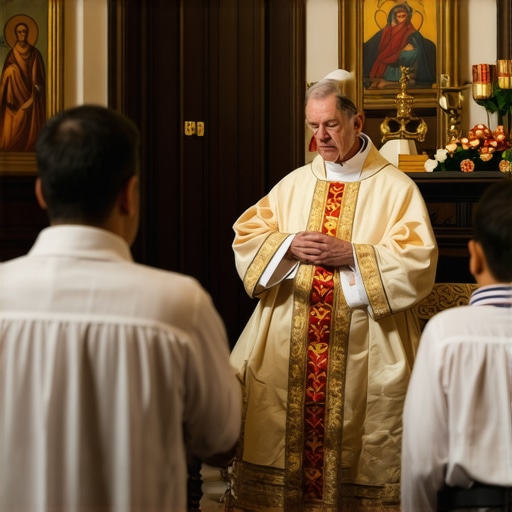 Priest conducting a spiritual deliverance ceremony in Virginia with family support.