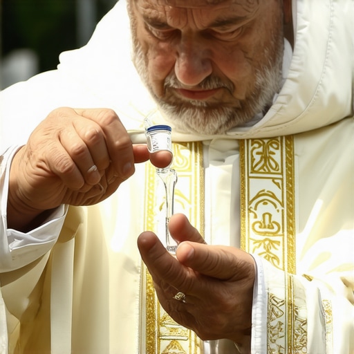 Priest Blessing Holy Water for Exorcism A Catholic priest blessing holy water during a ritual, symbolizing spiritual protection.