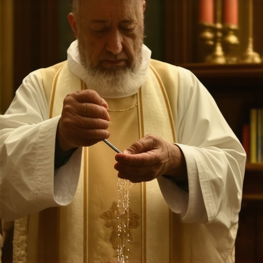 A priest blessing holy water to protect a home from spiritual disturbances