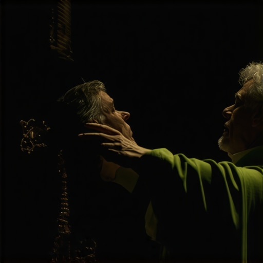 Catholic priest performing spiritual deliverance during exorcism ritual
