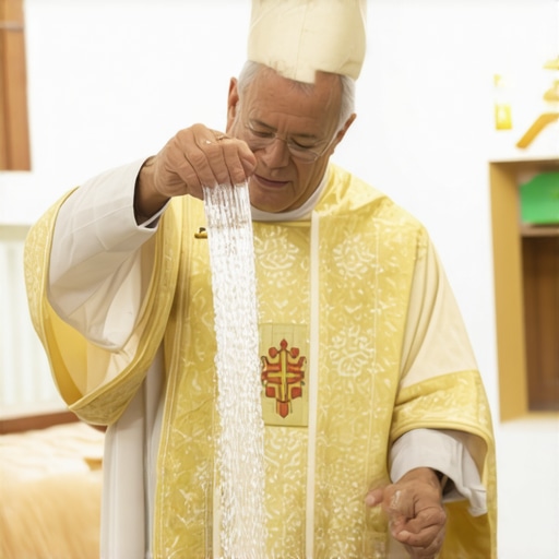 A Virginia priest blessing a home with holy water during a spiritual cleansing ceremony.