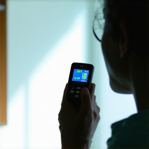 Person measuring spiritual energies with an EMF device in a Virginia home.