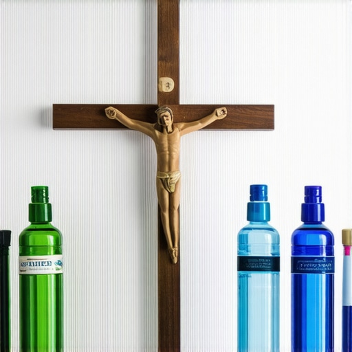 Holy water and crucifix on altar for spiritual defense