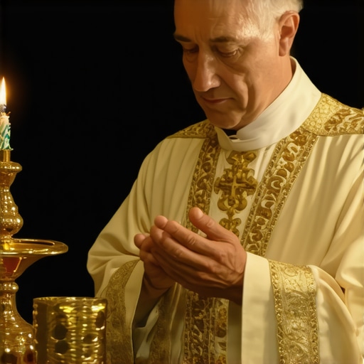 A priest blessing religious artifacts in a Virginia residence, symbolizing spiritual protection.