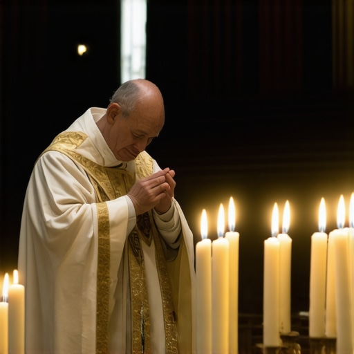 A Catholic priest performing exorcism with sacred items during a spiritual cleansing ceremony.