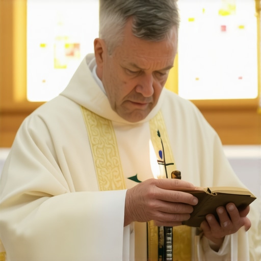 Priest performing exorcism with sacred tools during a ritual in Virginia
