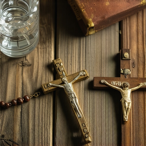 Catholic Ritual Tools for Spiritual Protection Sacramentals like holy water, crucifix, rosary, and prayer book arranged for prayer and blessing rituals