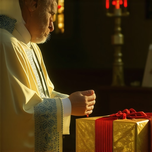 Priest conducting an exorcism ritual surrounded by family in a church setting