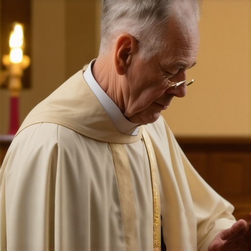 Priest listening to a parishioner confessing in church