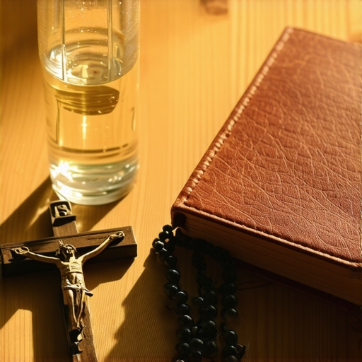 Holy water, crucifix, prayer beads, and journal as tools for exorcism and spiritual defense.