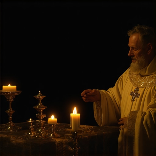 Priest conducting a Catholic exorcism with sacred items and prayers