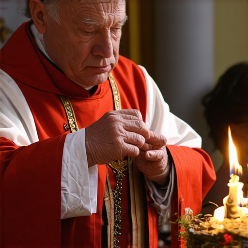 Exorcism Ritual in Progress Catholic priest conducting an exorcism with holy water and crucifix