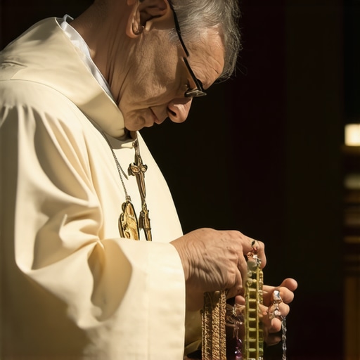 Catholic priest conducting an exorcism with sacred items during a spiritual cleansing