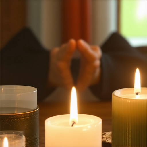 Person blessing a home altar with holy water, surrounded by sacramentals, in a warm, inviting space.