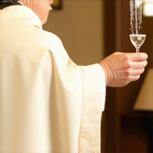 Priest blessing a house with Holy Water for spiritual protection