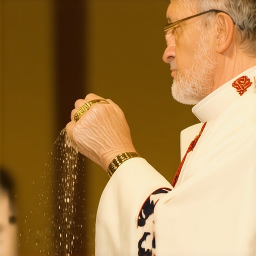 A priest performing a house blessing with holy water to ward off negative spirits