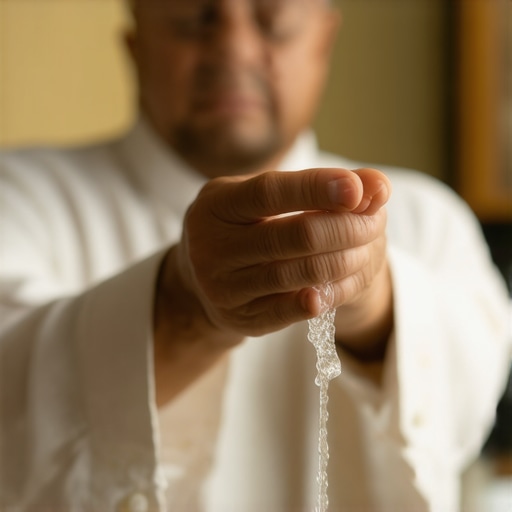Individual blessing Virginia home with holy water and salt for spiritual protection