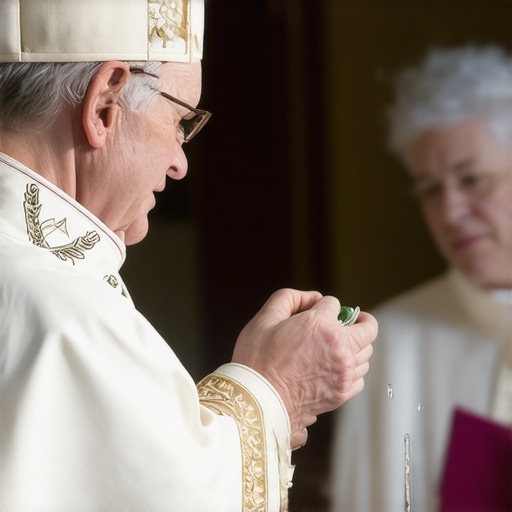 Catholic priest performing a house blessing with holy water