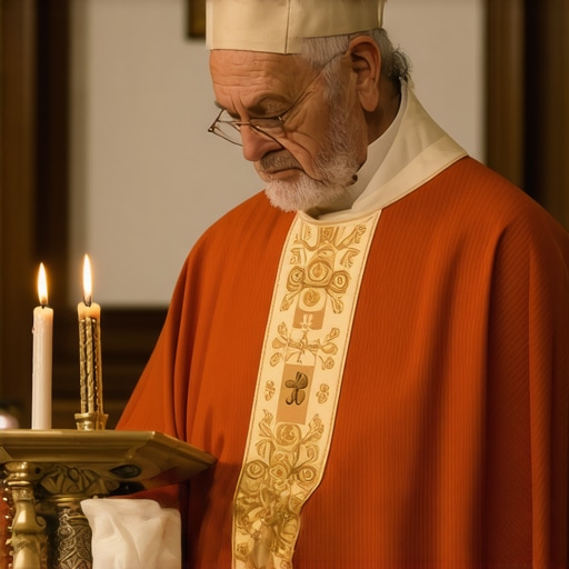 Priest conducting prayer with holy water and rosary in Virginia home
