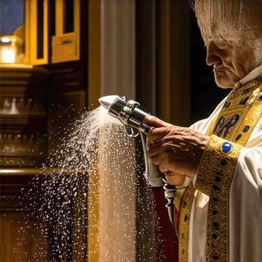 A priest blessing holy water to bless a home or person during exorcism preparations