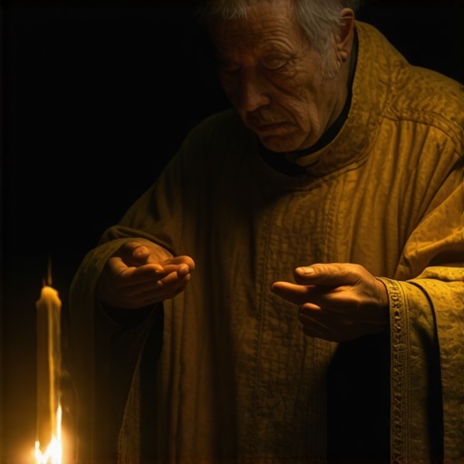 Catholic priest performing exorcism ritual in a sacred space