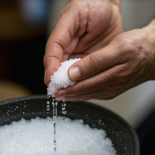 Priest blessing holy water with salt during a spiritual ritual