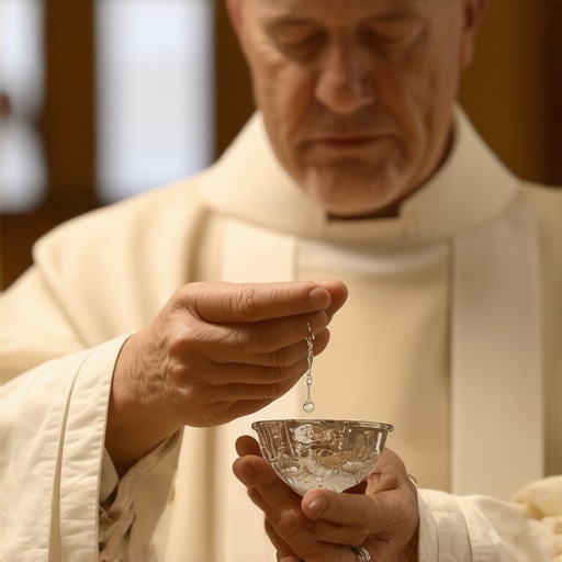 A priest with holy water performing a blessing at a Virginia residence.