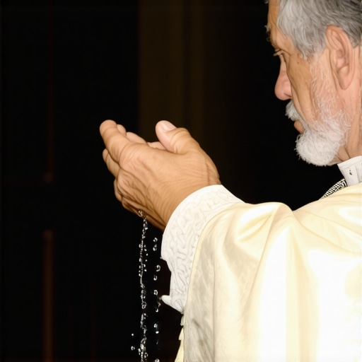 A priest blessing holy water and salt, symbolizing spiritual protection and maintenance.