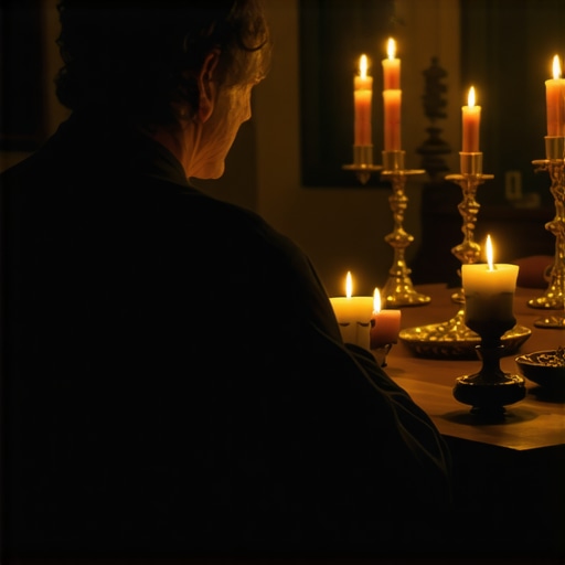 Exorcist performing a spiritual survey in a sacred setting.