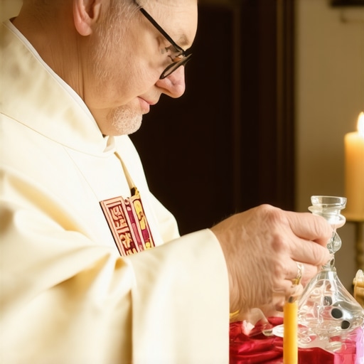 Spiritual blessing with sacred tools in Virginia A priest performing a home blessing with holy water and sacramentals