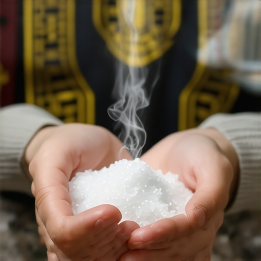 Person preparing blessed salt and Holy Water for spiritual cleansing