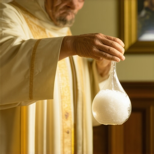 Priest performing home blessing with holy water and salt in Virginia