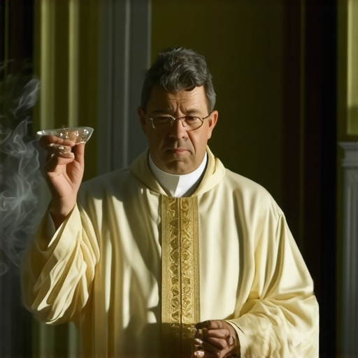 Priest blessing a home during exorcism in Virginia with holy water and sacred objects