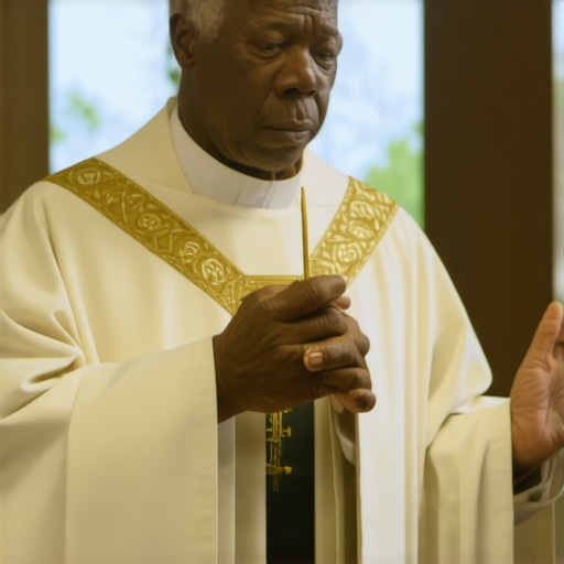 A priest in Virginia conducting an exorcism ritual with sacred items and prayer