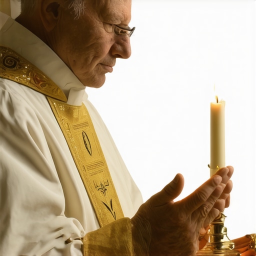 A Catholic priest performing an exorcism ritual in Virginia with prayer and sacred items.