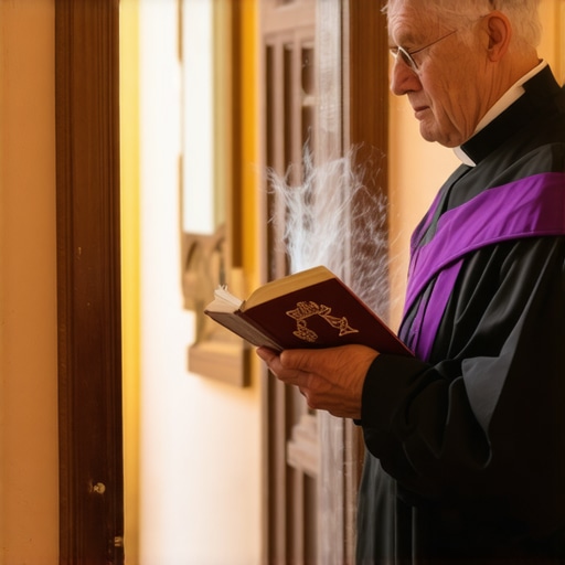 Priest blessing a home with holy water to restore spiritual peace