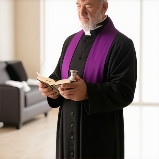 A Catholic priest in Virginia preparing for a house blessing and minor rite of deliverance.