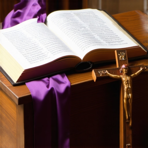 A traditional priest's desk with a stole and ritual book for exorcism discernment