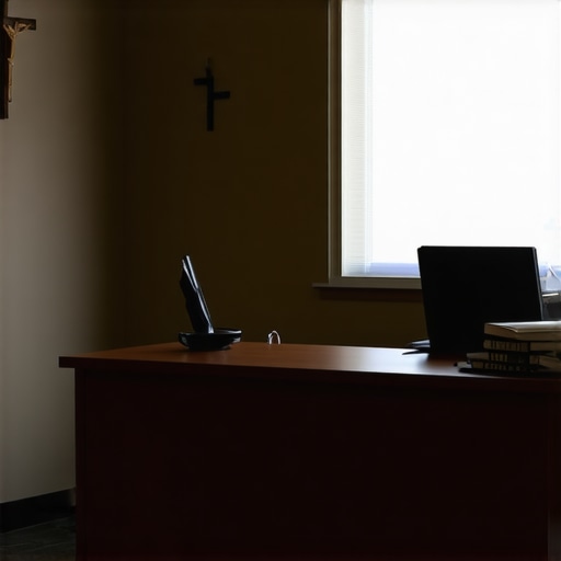 A traditional Catholic parish office in Virginia used for spiritual discernment and prayer.