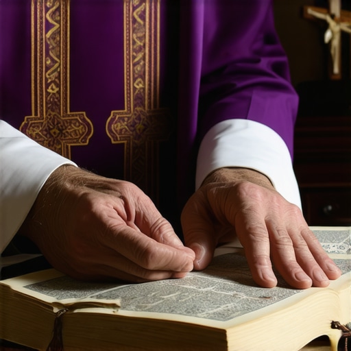 Catholic priest studying the rite of exorcism in a DC parish library.
