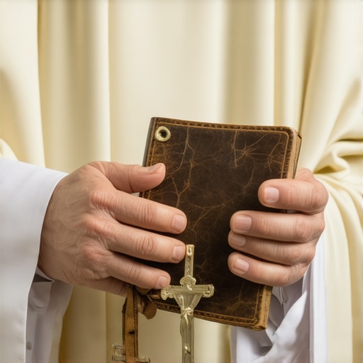 A Catholic priest holding the Roman Ritual for an official exorcism.