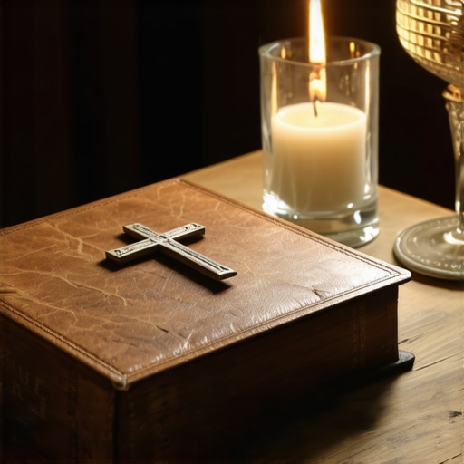 An authentic Roman Ritual book and crucifix used by a Catholic exorcist for spiritual protection and deliverance rituals.