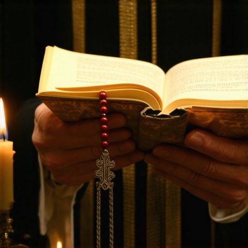 A Catholic priest prepared for spiritual deliverance in Virginia with prayer beads and a liturgical manual.