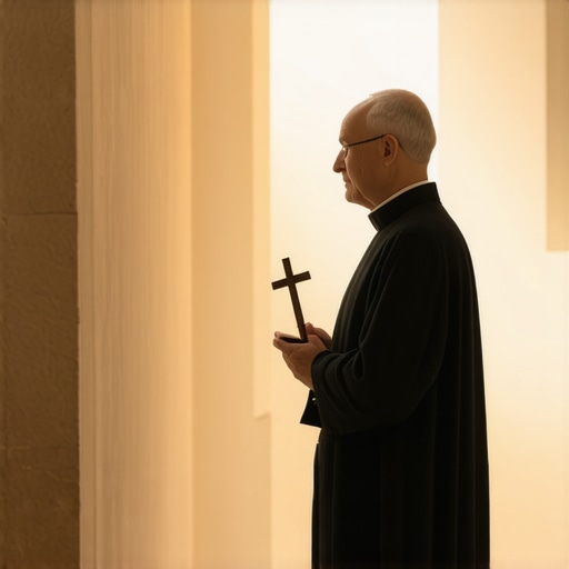 Official priest conducting a spiritual investigation in a historic home