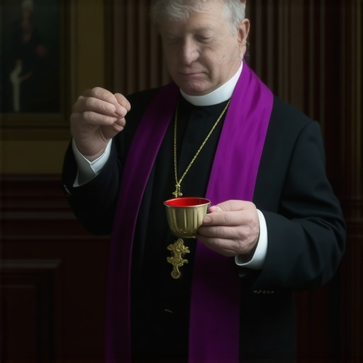 A Catholic priest performing a house blessing ritual in a historic Virginia home.