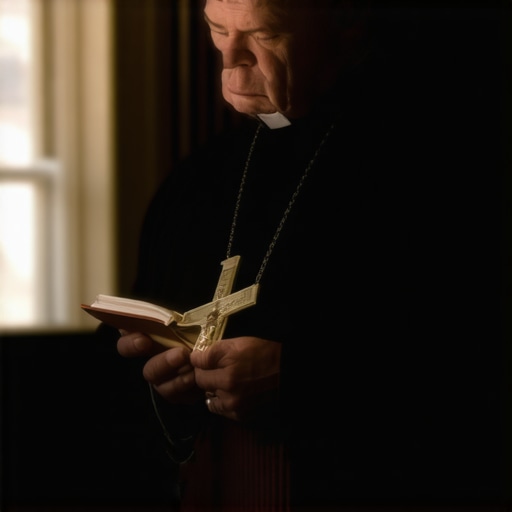 A diocesan exorcist conducting a spiritual investigation in a historic home.