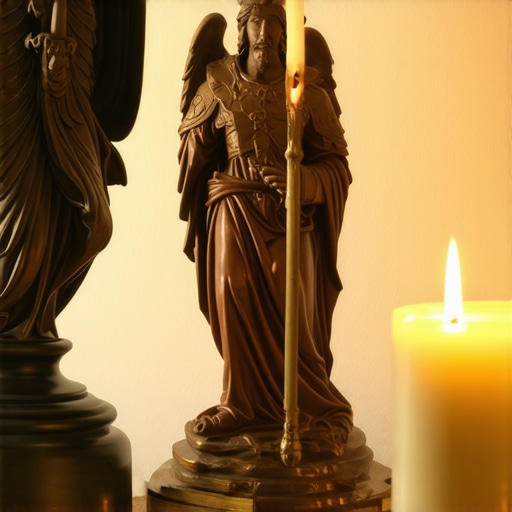 A dedicated prayer space in a DC home featuring a St. Michael statue and religious items